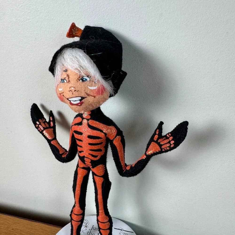 Annalee Mobilitee Lil Skeleton Halloween Doll Orange Black‎ Glitter Sparkle